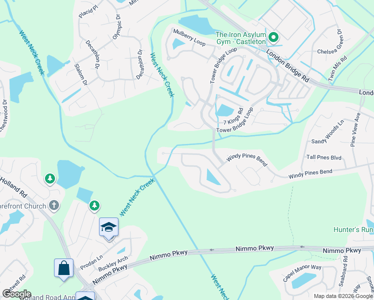 map of restaurants, bars, coffee shops, grocery stores, and more near 2696 Springhaven Drive in Virginia Beach