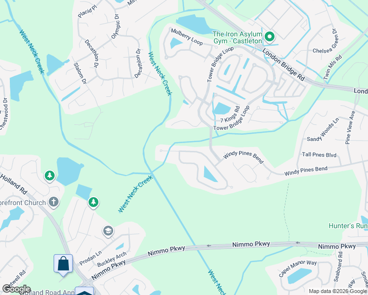 map of restaurants, bars, coffee shops, grocery stores, and more near 2696 Springhaven Drive in Virginia Beach