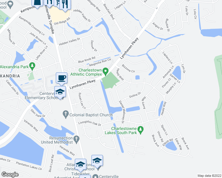 map of restaurants, bars, coffee shops, grocery stores, and more near 2068 Dolina Drive in Virginia Beach