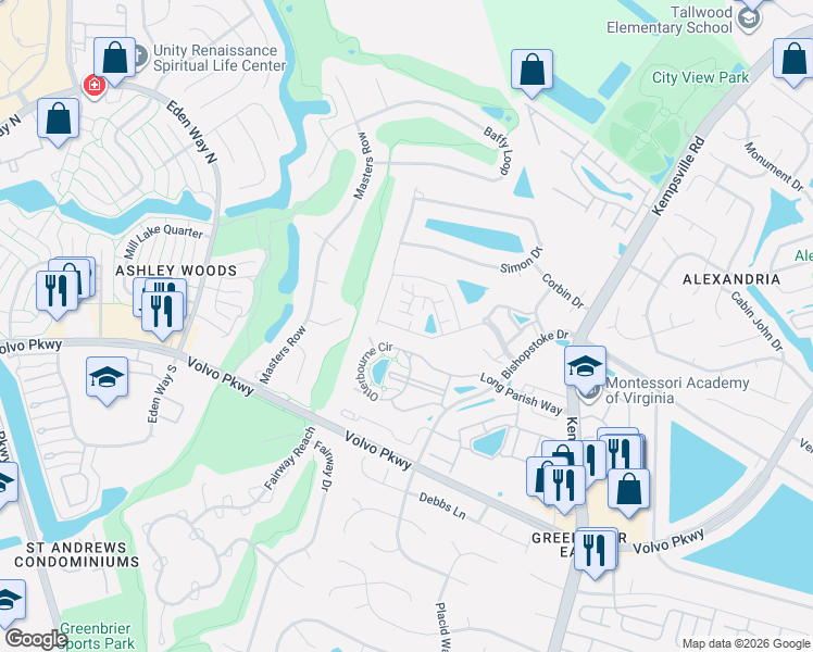 map of restaurants, bars, coffee shops, grocery stores, and more near 1421 Carrolton Way in Chesapeake
