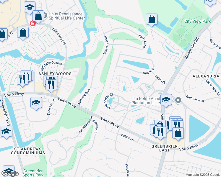 map of restaurants, bars, coffee shops, grocery stores, and more near 1401 Carrolton Way in Chesapeake