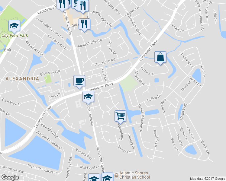 map of restaurants, bars, coffee shops, grocery stores, and more near 2017 Stanten Lane in Virginia Beach
