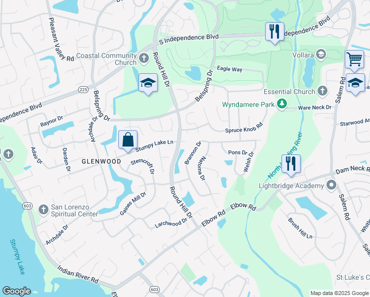 map of restaurants, bars, coffee shops, grocery stores, and more near 3601 Brannon Drive in Virginia Beach