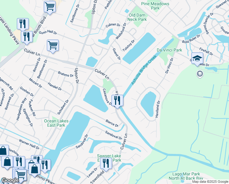 map of restaurants, bars, coffee shops, grocery stores, and more near 1008 Culver Lane in Virginia Beach