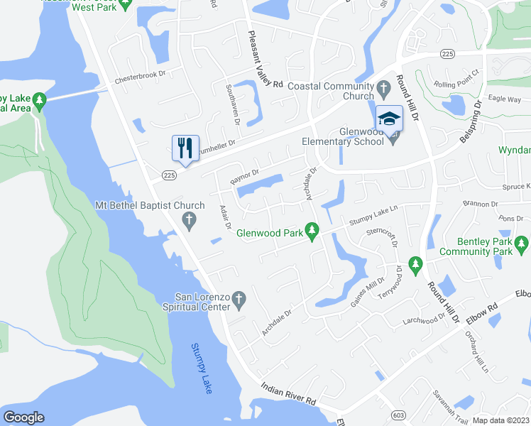 map of restaurants, bars, coffee shops, grocery stores, and more near 1237 Raynor Drive in Virginia Beach