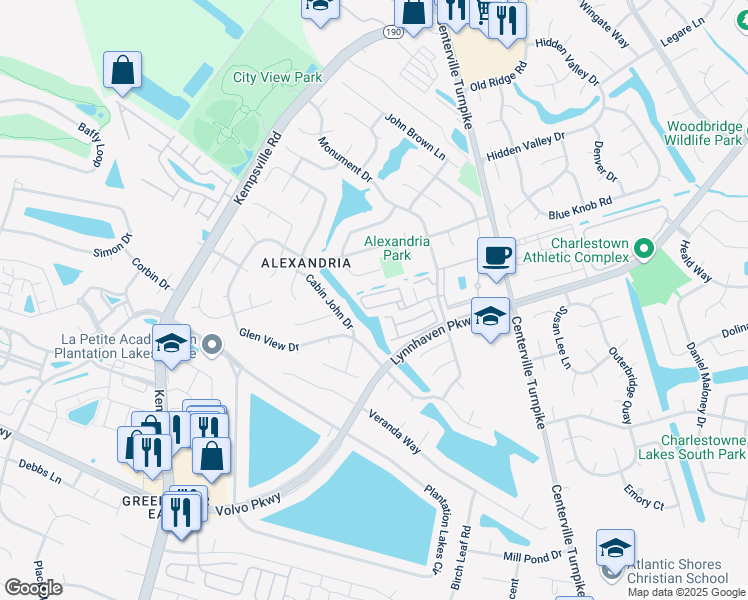 map of restaurants, bars, coffee shops, grocery stores, and more near 5793 Magnolia Chase Way in Virginia Beach