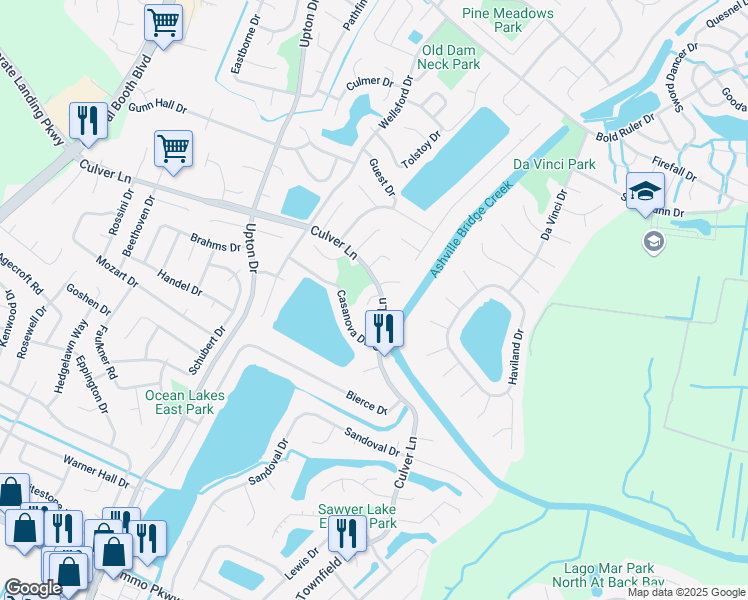 map of restaurants, bars, coffee shops, grocery stores, and more near 1008 Culver Lane in Virginia Beach