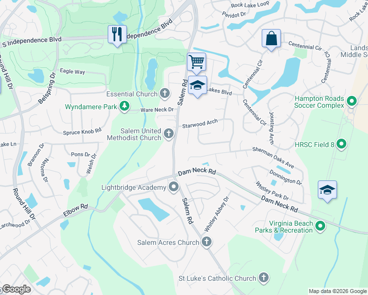 map of restaurants, bars, coffee shops, grocery stores, and more near 1920 Stillmeadow Court in Virginia Beach