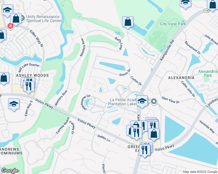 map of restaurants, bars, coffee shops, grocery stores, and more near 1405 Blairwood Lane in Chesapeake