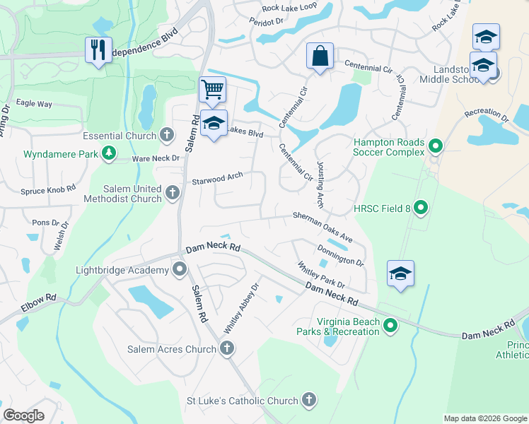 map of restaurants, bars, coffee shops, grocery stores, and more near 2001 Stormy Court in Virginia Beach
