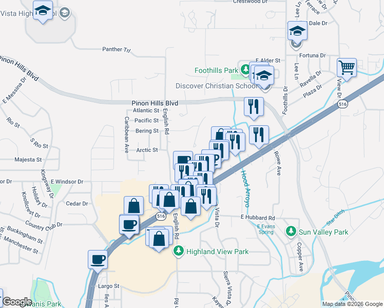 map of restaurants, bars, coffee shops, grocery stores, and more near 4707 Hilltop Court in Farmington