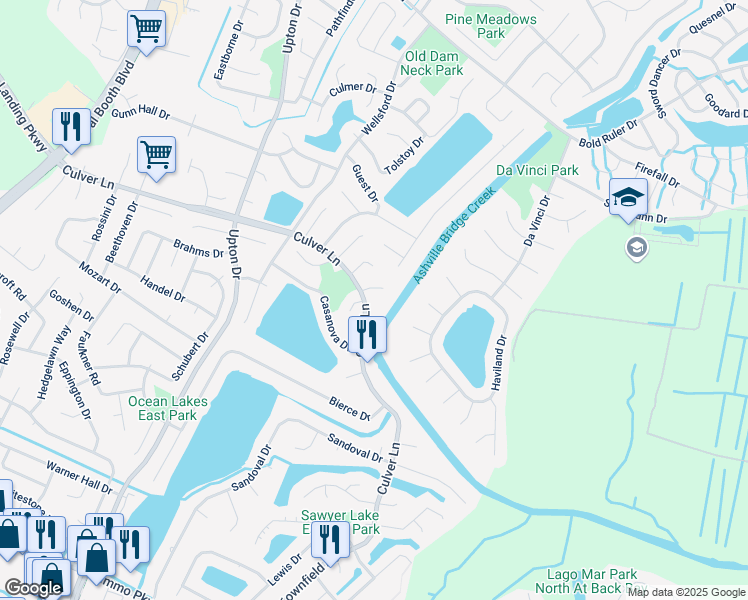 map of restaurants, bars, coffee shops, grocery stores, and more near 1897 Scarlotti Court in Virginia Beach