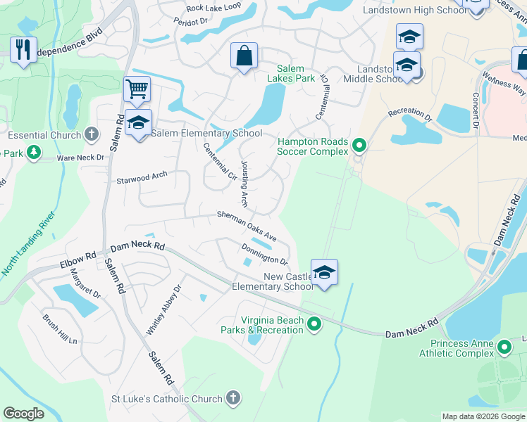 map of restaurants, bars, coffee shops, grocery stores, and more near 2000 Jules Court in Virginia Beach