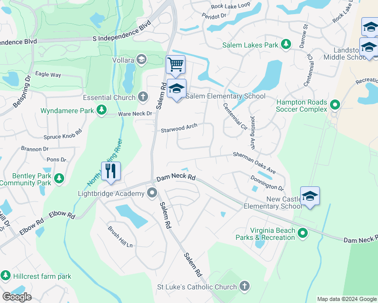 map of restaurants, bars, coffee shops, grocery stores, and more near 1945 Stillwood Lane in Virginia Beach