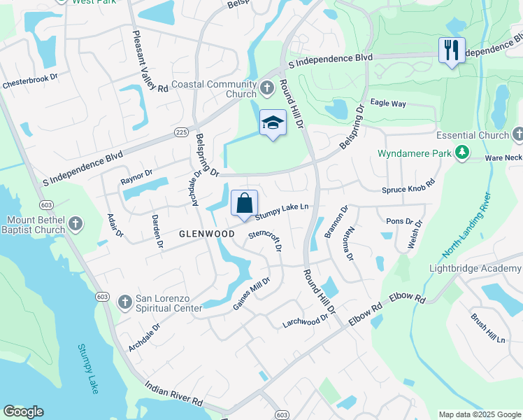 map of restaurants, bars, coffee shops, grocery stores, and more near 3796 Stumpy Lake Lane in Virginia Beach