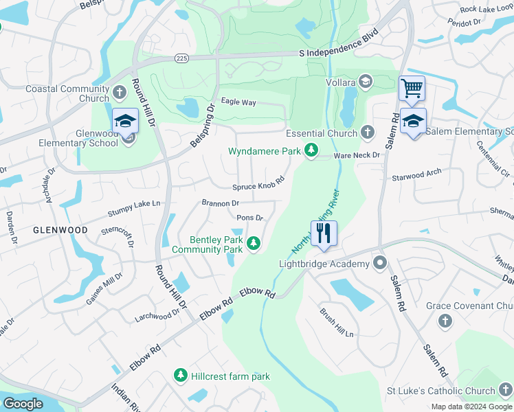 map of restaurants, bars, coffee shops, grocery stores, and more near 3529 Brannon Drive in Virginia Beach