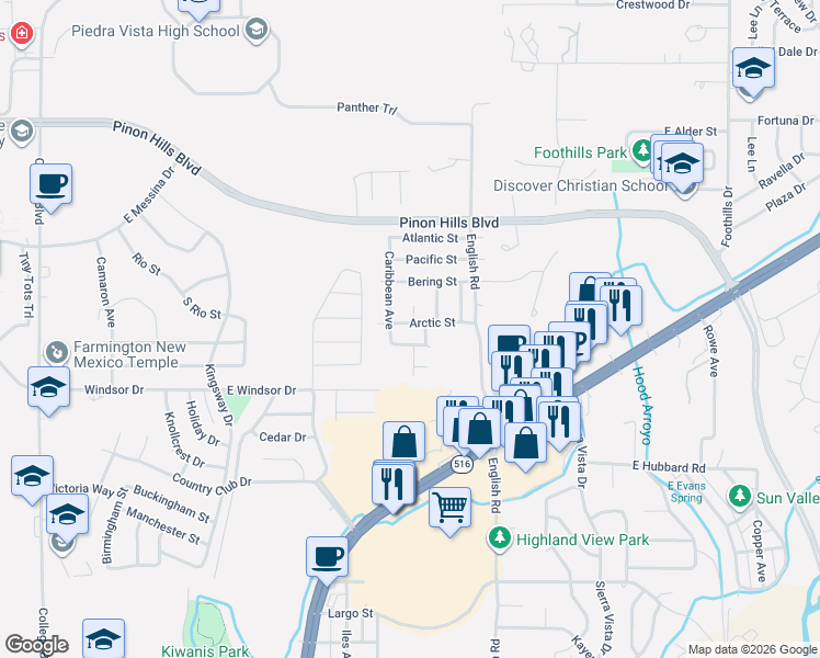 map of restaurants, bars, coffee shops, grocery stores, and more near 4409 Arctic Street in Farmington