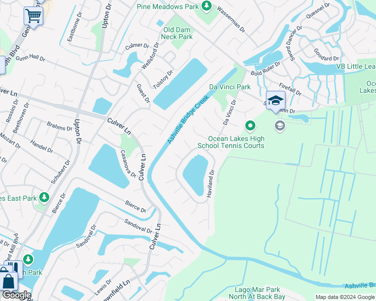 map of restaurants, bars, coffee shops, grocery stores, and more near 1101 Nipigon Court in Virginia Beach