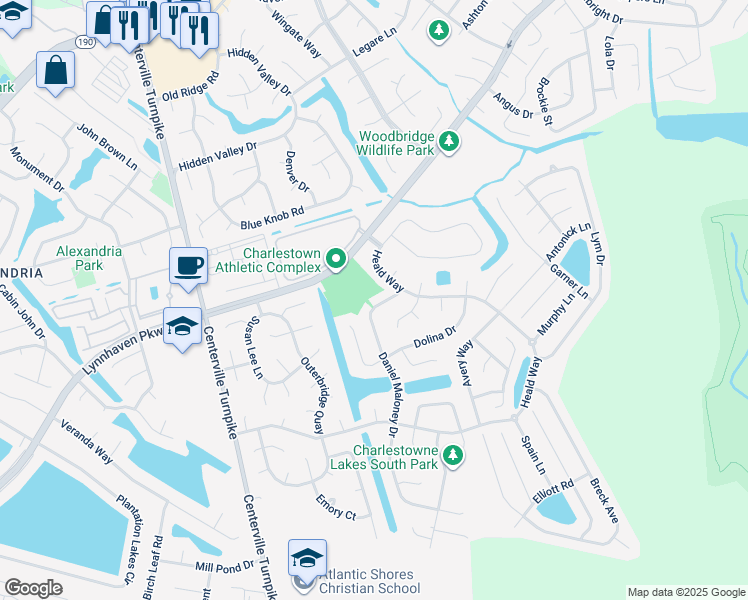 map of restaurants, bars, coffee shops, grocery stores, and more near 913 Daniel Maloney Drive in Virginia Beach