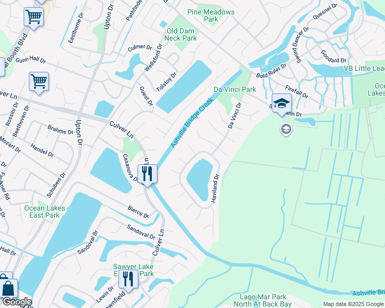 map of restaurants, bars, coffee shops, grocery stores, and more near 1101 Nipigon Court in Virginia Beach