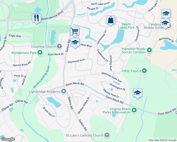 map of restaurants, bars, coffee shops, grocery stores, and more near 1977 Stillwood Lane in Virginia Beach