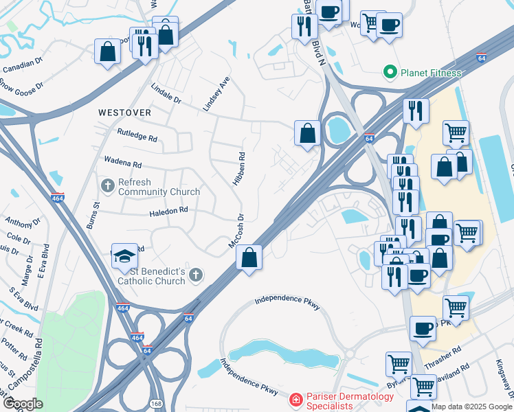 map of restaurants, bars, coffee shops, grocery stores, and more near 236 Haledon Road in Chesapeake