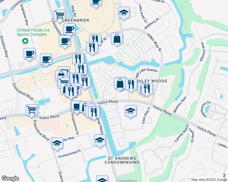 map of restaurants, bars, coffee shops, grocery stores, and more near 925 Sugar Tree Court in Chesapeake