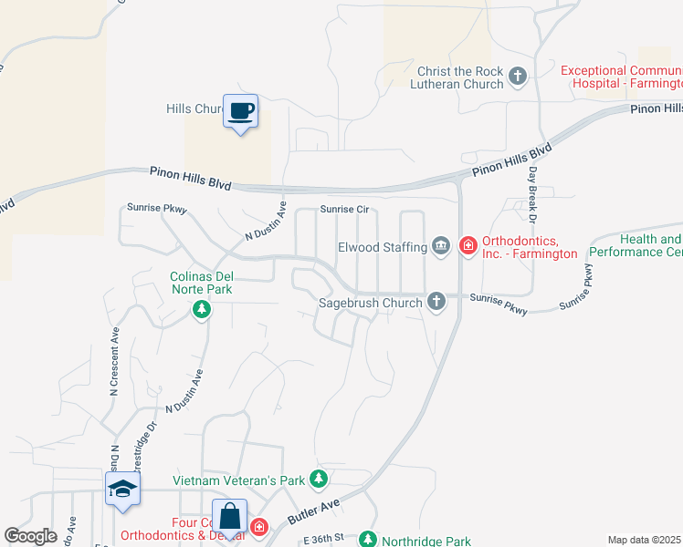 map of restaurants, bars, coffee shops, grocery stores, and more near 4700 Eastwind Avenue in Farmington
