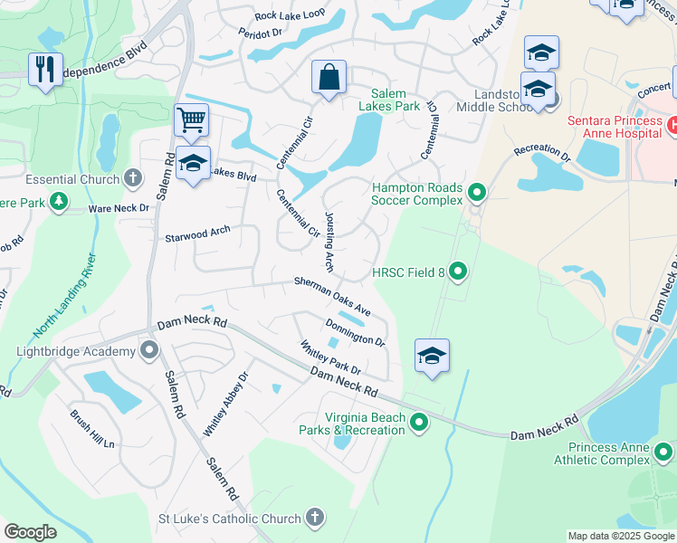 map of restaurants, bars, coffee shops, grocery stores, and more near 1905 Jessica Court in Virginia Beach