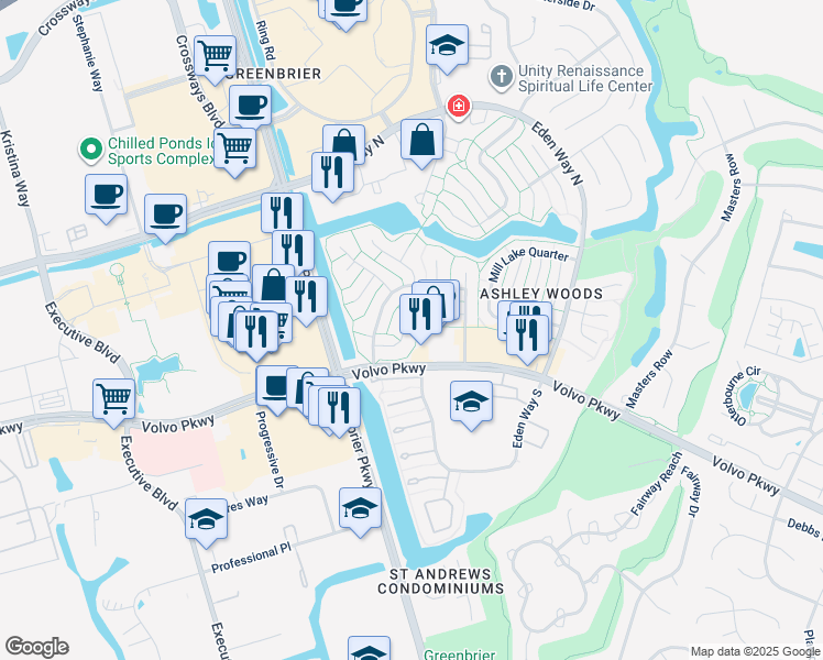 map of restaurants, bars, coffee shops, grocery stores, and more near 925 Sugar Tree Court in Chesapeake