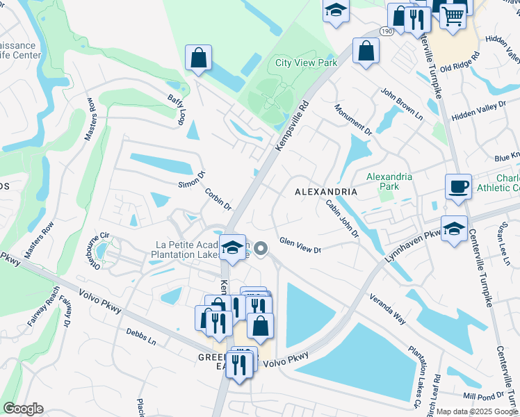 map of restaurants, bars, coffee shops, grocery stores, and more near 5713 Keene Mill Run Court in Virginia Beach