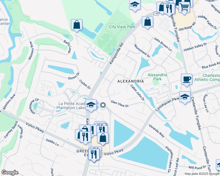 map of restaurants, bars, coffee shops, grocery stores, and more near 5717 Glen View Drive in Virginia Beach