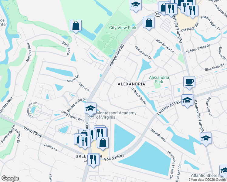 map of restaurants, bars, coffee shops, grocery stores, and more near 5600 Dunn Loring Court in Virginia Beach
