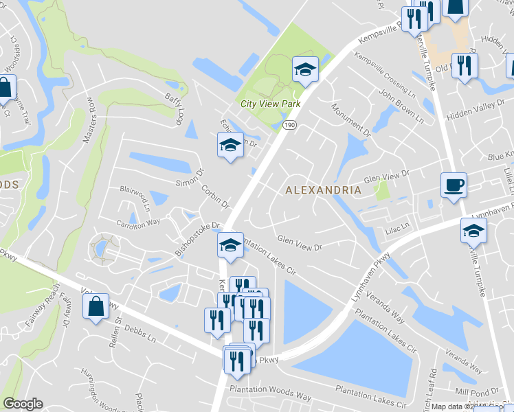 map of restaurants, bars, coffee shops, grocery stores, and more near 5713 Keene Mill Run Court in Virginia Beach