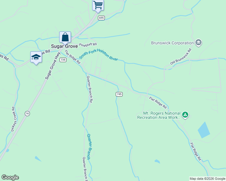 map of restaurants, bars, coffee shops, grocery stores, and more near 330 Flat Ridge Road in Sugar Grove
