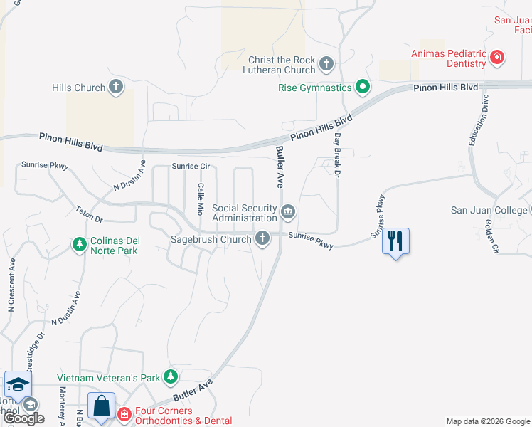 map of restaurants, bars, coffee shops, grocery stores, and more near 4801 Butler Avenue in Farmington