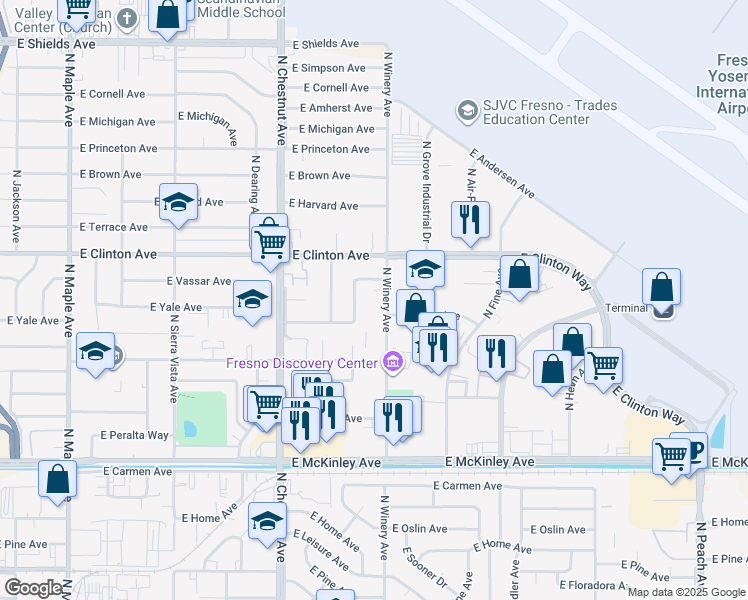 map of restaurants, bars, coffee shops, grocery stores, and more near 2232 North Laureen Avenue in Fresno