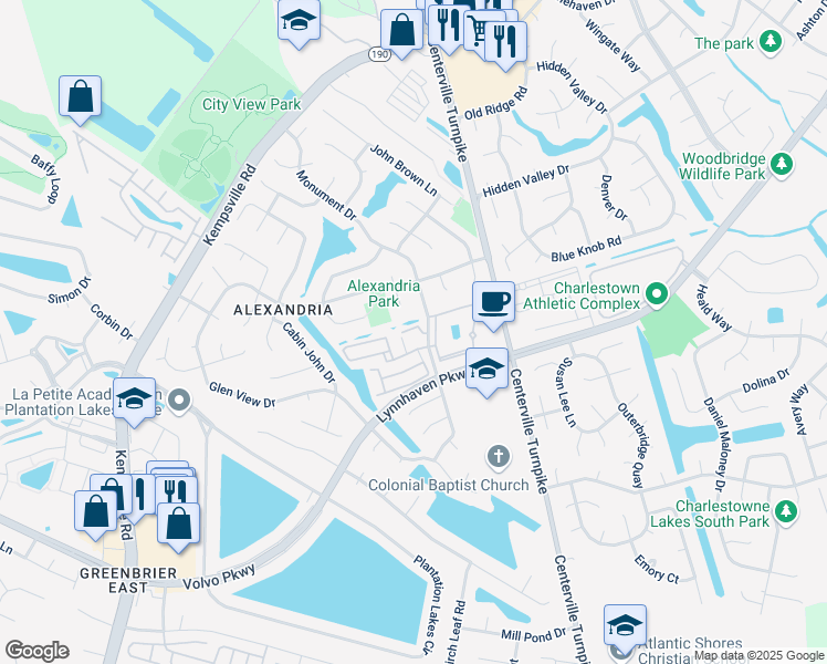 map of restaurants, bars, coffee shops, grocery stores, and more near 2021 Monument Drive in Virginia Beach