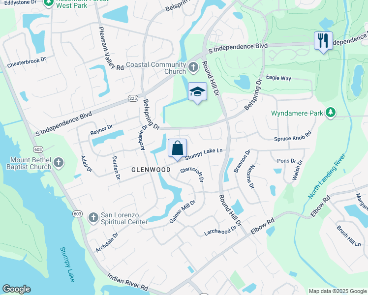 map of restaurants, bars, coffee shops, grocery stores, and more near 2416 Creekmore Court in Virginia Beach