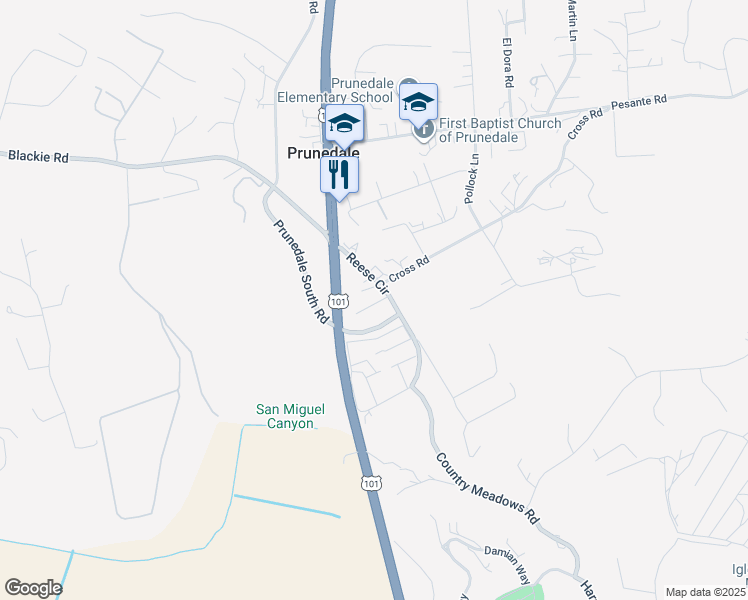 map of restaurants, bars, coffee shops, grocery stores, and more near 10120 Reese Circle in Salinas