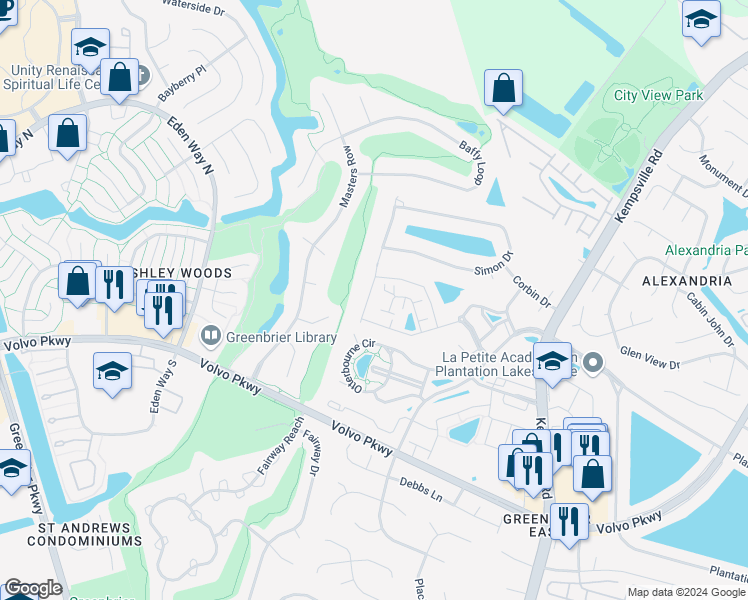 map of restaurants, bars, coffee shops, grocery stores, and more near 1413 Sandchip Terrace in Chesapeake