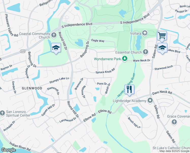 map of restaurants, bars, coffee shops, grocery stores, and more near 3548 Brannon Drive in Virginia Beach