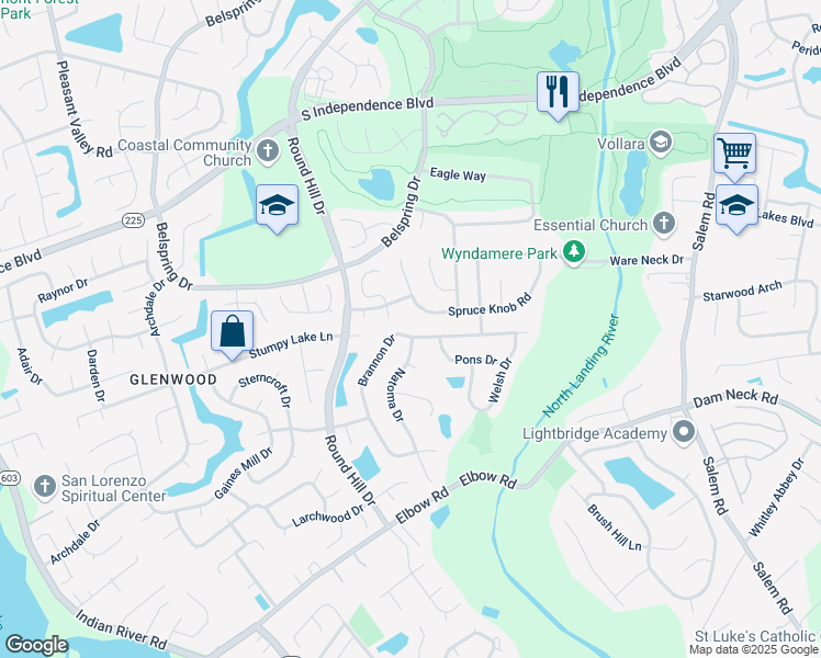 map of restaurants, bars, coffee shops, grocery stores, and more near 3568 Brannon Drive in Virginia Beach