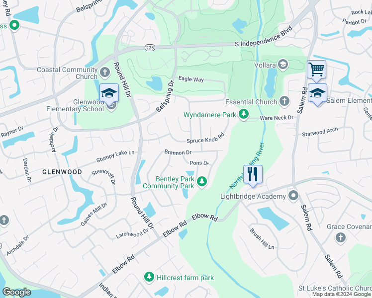 map of restaurants, bars, coffee shops, grocery stores, and more near 3548 Brannon Drive in Virginia Beach