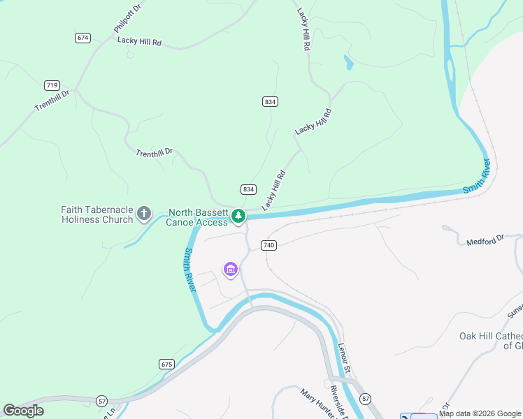 map of restaurants, bars, coffee shops, grocery stores, and more near 200-298 Pritt Place Lane in Bassett