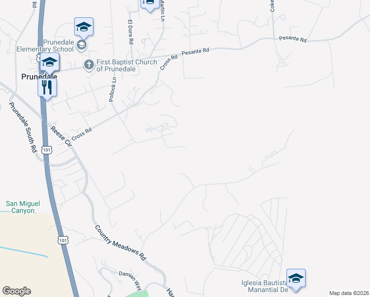 map of restaurants, bars, coffee shops, grocery stores, and more near 18060 Cunha Lane in Salinas