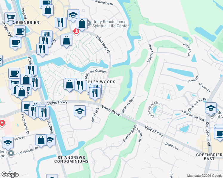 map of restaurants, bars, coffee shops, grocery stores, and more near 1305 Summerset Court in Chesapeake