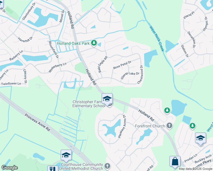 map of restaurants, bars, coffee shops, grocery stores, and more near 1821 Hickory Nut Loop in Virginia Beach