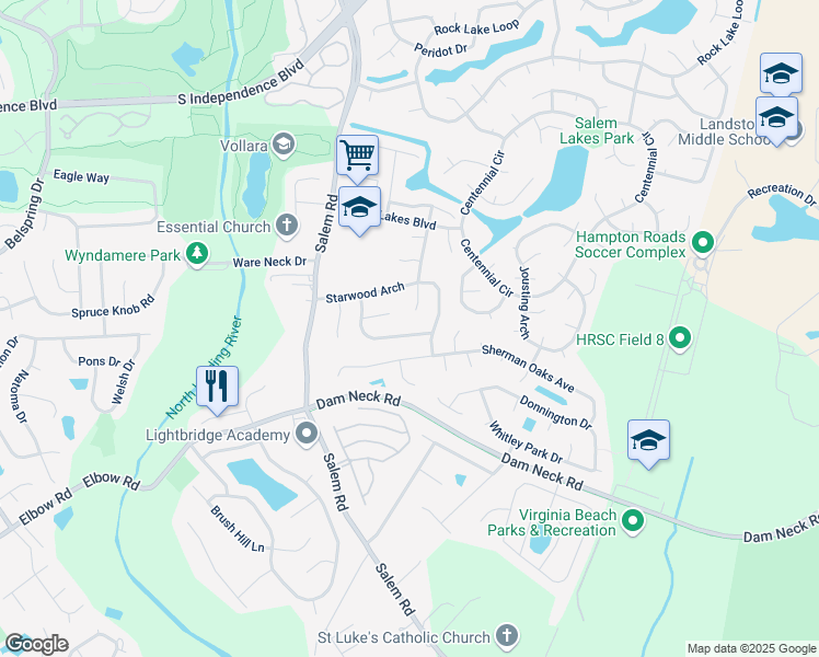 map of restaurants, bars, coffee shops, grocery stores, and more near 1968 Stillwood Lane in Virginia Beach