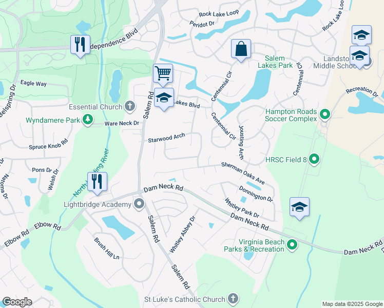 map of restaurants, bars, coffee shops, grocery stores, and more near 1976 Stillwood Lane in Virginia Beach